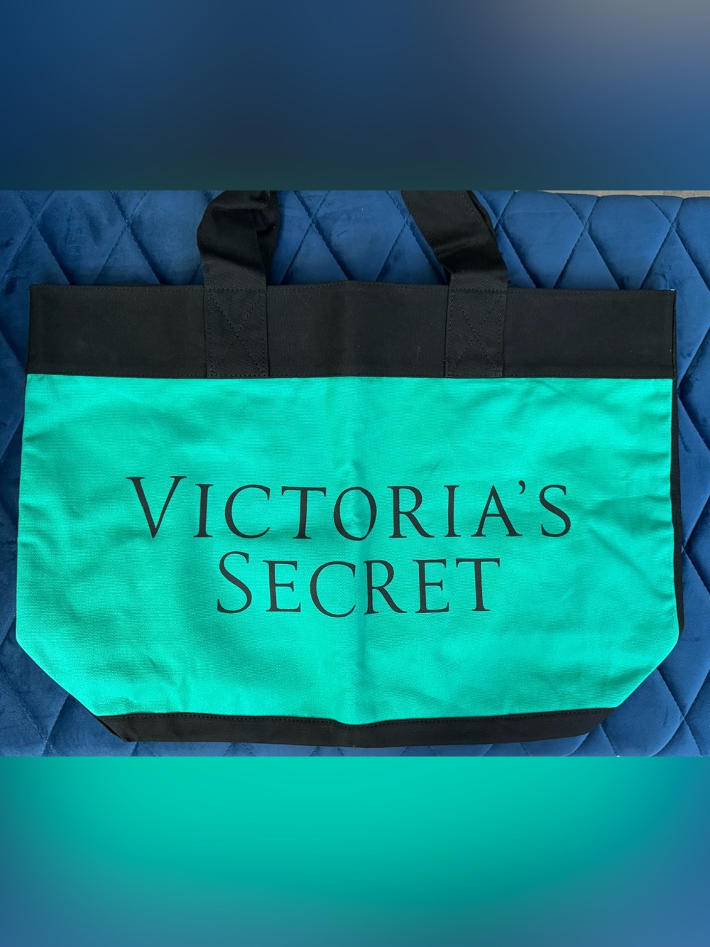 BRAND NEW Victoria's Secret Bright Teal Canvas Tote with Black Trim